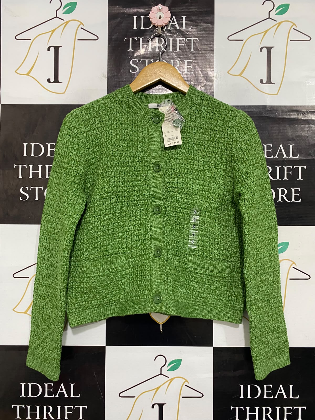 UNIQLO |S| BUST 18| A64| GREEN TEXTURED BUTTON-FRONT TECHNICAL UTILITY CARDIGAN