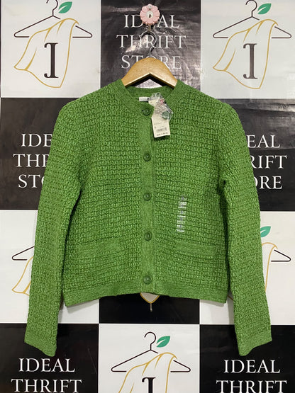 UNIQLO |S| BUST 18| A64| GREEN TEXTURED BUTTON-FRONT TECHNICAL UTILITY CARDIGAN