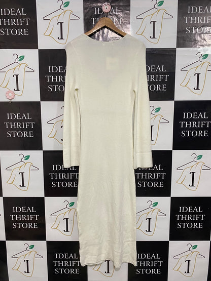 ATMOS & HERE |S| BUST 14| A64| WHITE SWEETHEART-NECK LONG-SLEEVE TECHNICAL UTILITY MIDI DRESS