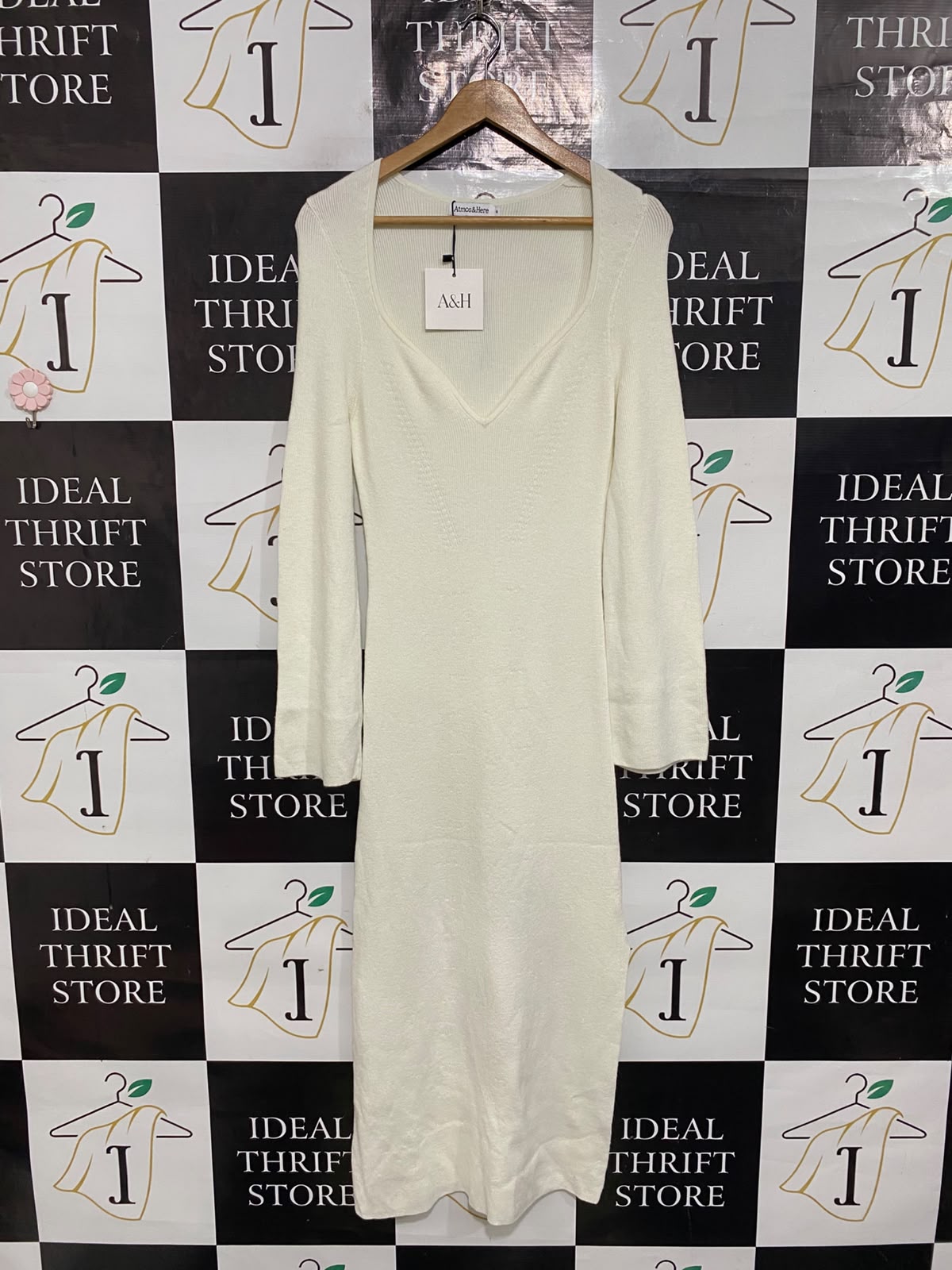 ATMOS & HERE |S| BUST 14| A64| WHITE SWEETHEART-NECK LONG-SLEEVE TECHNICAL UTILITY MIDI DRESS