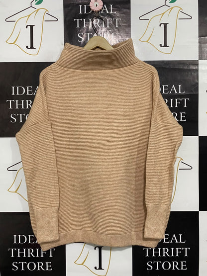 CHICWISH |XL| BUST 25| A64| BEIGE MOCK-NECK RIBBED-TEXTURE TECHNICAL UTILITY SWEATER