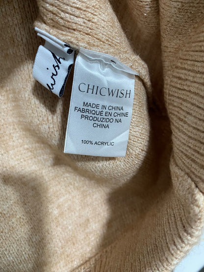 CHICWISH |XL| BUST 25| A64| BEIGE MOCK-NECK RIBBED-TEXTURE TECHNICAL UTILITY SWEATER