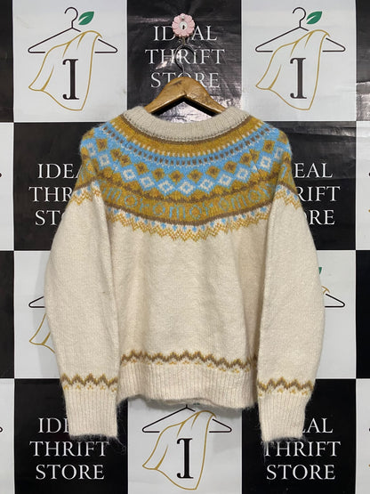 HEYCHIC |M| BUST 23| A64| BEIGE FAIR ISLE PATTERN BUTTON-FRONT TECHNICAL UTILITY CARDIGAN