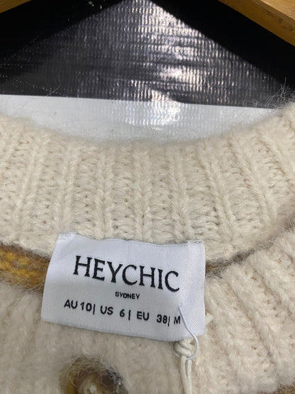 HEYCHIC |M| BUST 23| A64| BEIGE FAIR ISLE PATTERN BUTTON-FRONT TECHNICAL UTILITY CARDIGAN