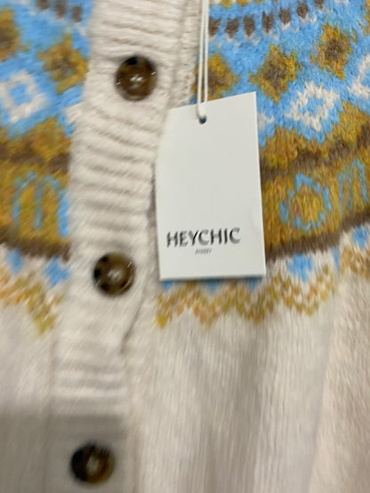 HEYCHIC |M| BUST 23| A64| BEIGE FAIR ISLE PATTERN BUTTON-FRONT TECHNICAL UTILITY CARDIGAN