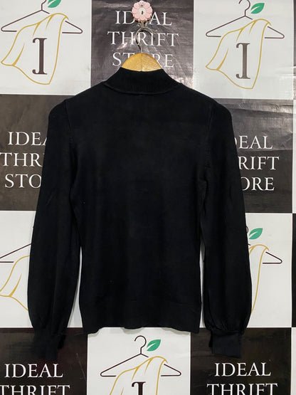 & ME |XS| BUST 15| A64| BLACK MOCK-NECK PUFF-SLEEVE TECHNICAL UTILITY SWEATER