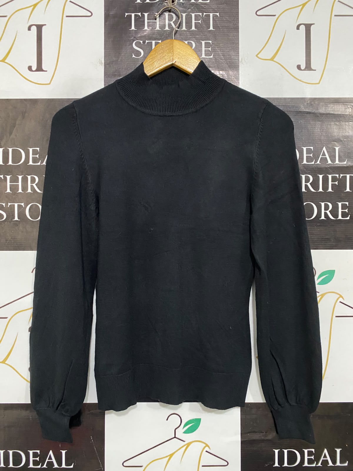 & ME |XS| BUST 15| A64| BLACK MOCK-NECK PUFF-SLEEVE TECHNICAL UTILITY SWEATER