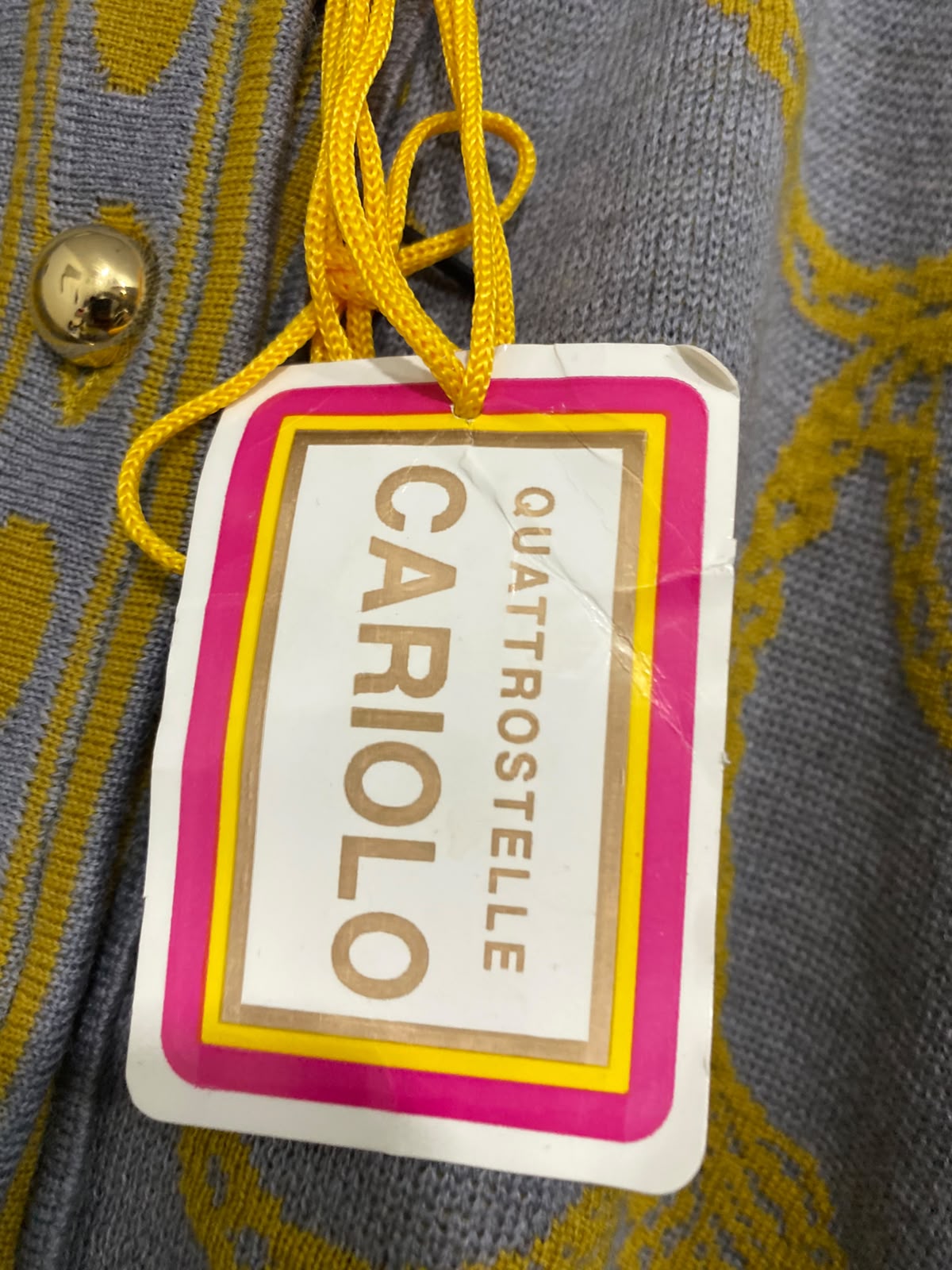 CARIOLO |M| BUST 23| A64| GREY AND MUSTARD FLORAL-PATTERN BUTTON-FRONT TECHNICAL UTILITY CARDIGAN