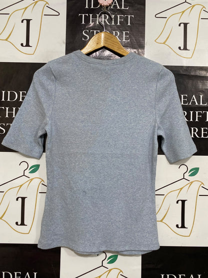 WITCHERY |M| BUST 15| A64| GREY MELANGE RIBBED CREWNECK SHORT-SLEEVE TECHNICAL UTILITY TEE