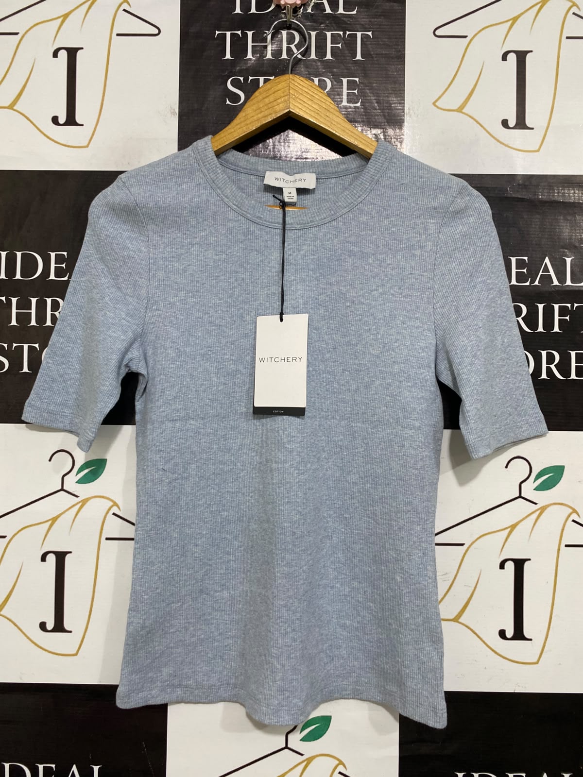 WITCHERY |M| BUST 15| A64| GREY MELANGE RIBBED CREWNECK SHORT-SLEEVE TECHNICAL UTILITY TEE