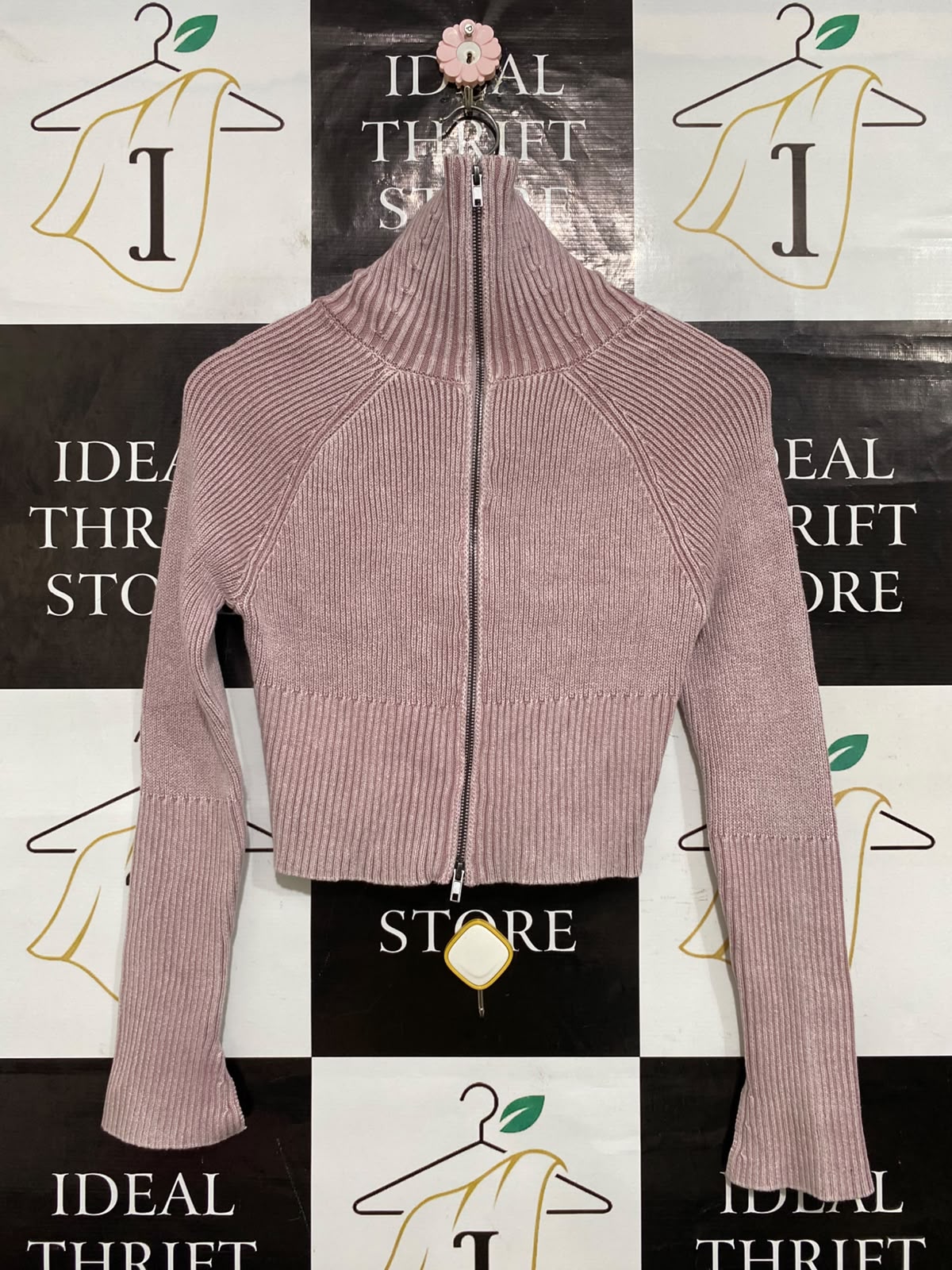 ANKO |XS| BUST 15| A64| MAUVE FULL-ZIP HIGH-COLLAR LONG-SLEEVE TECHNICAL UTILITY CROP SWEATER