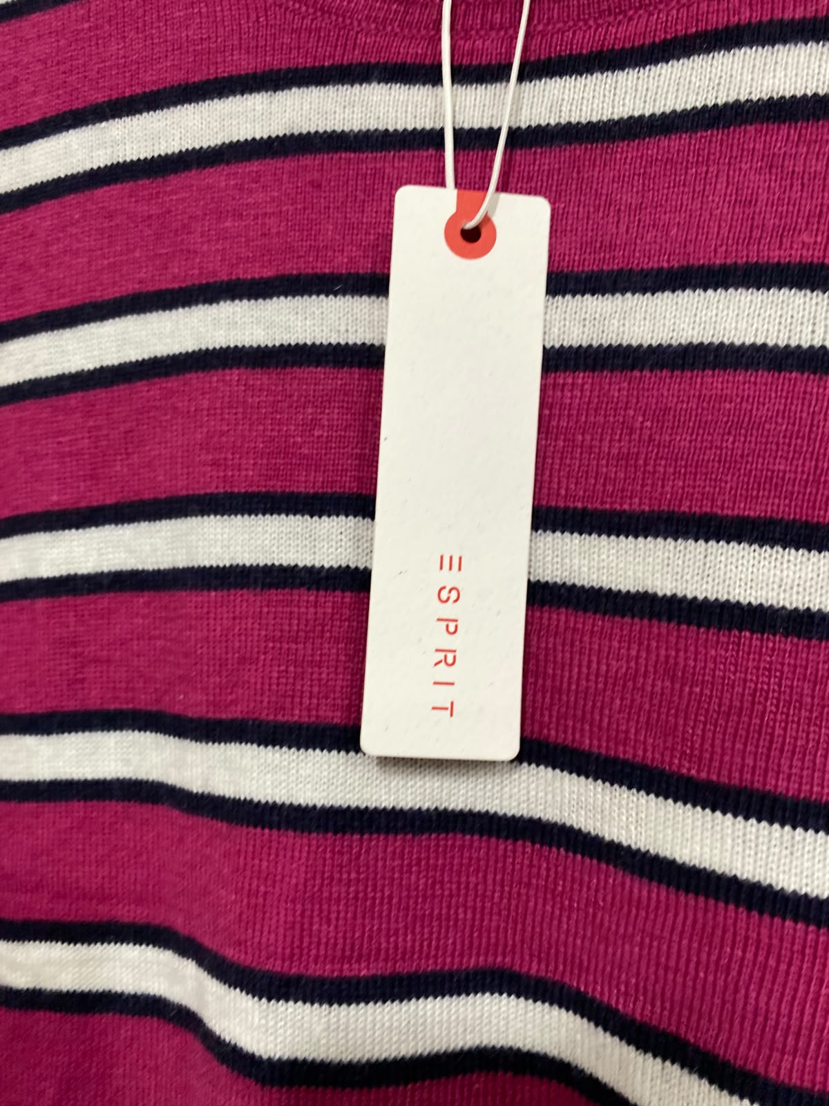ESPRIT |S| BUST 18| A64| MAGENTA AND WHITE STRIPED CREWNECK LONG-SLEEVE TECHNICAL UTILITY SWEATER