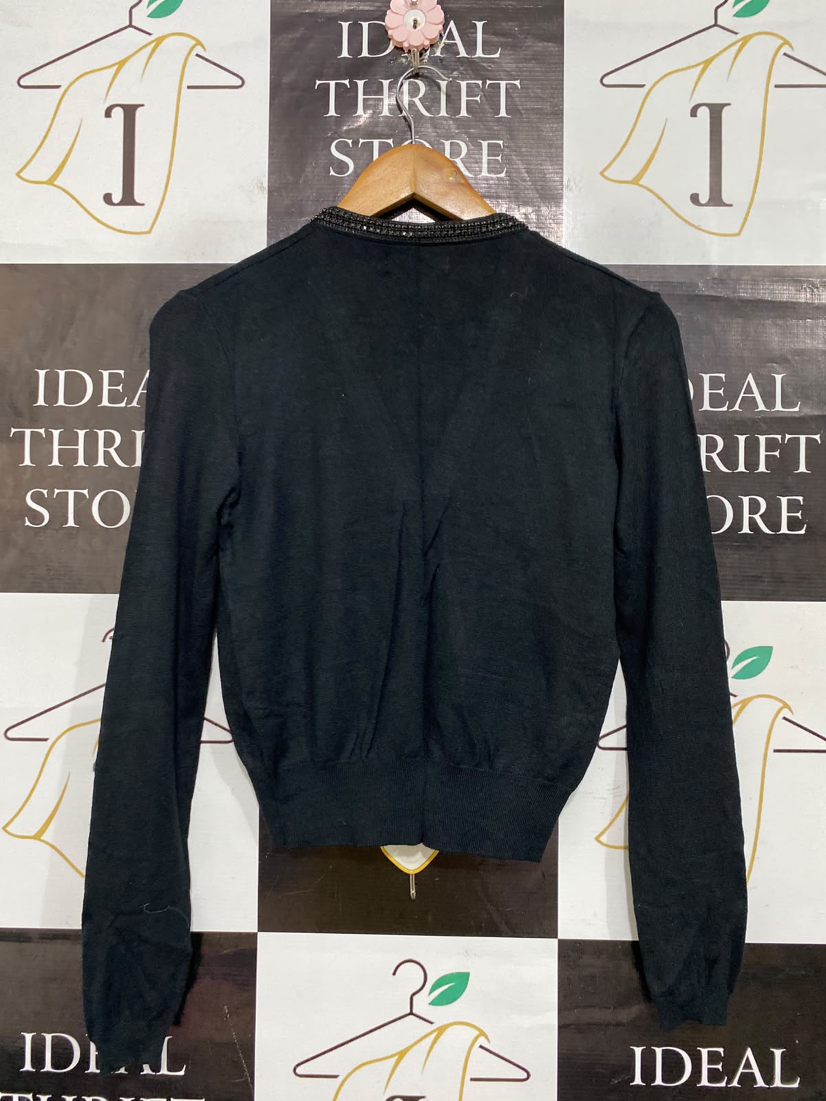 SPICYSUGAR |S| BUST 16| A64| BLACK EMBELLISHED-TRIM V-NECK TECHNICAL UTILITY CARDIGAN