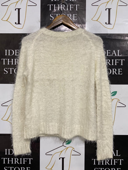 VALLEY GIRL |S| BUST 19| A64| WHITE FLUFFY TEXTURED CREWNECK LONG-SLEEVE TECHNICAL UTILITY SWEATER
