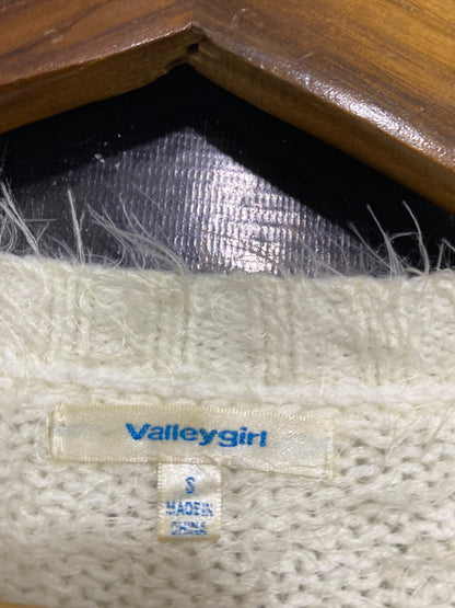 VALLEY GIRL |S| BUST 19| A64| WHITE FLUFFY TEXTURED CREWNECK LONG-SLEEVE TECHNICAL UTILITY SWEATER