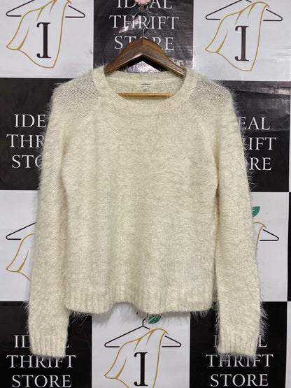VALLEY GIRL |S| BUST 19| A64| WHITE FLUFFY TEXTURED CREWNECK LONG-SLEEVE TECHNICAL UTILITY SWEATER