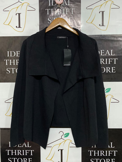 PORTMAN |M| BUST 18| A64| BLACK DRAPE-COLLAR OPEN-FRONT TECHNICAL UTILITY CARDIGAN