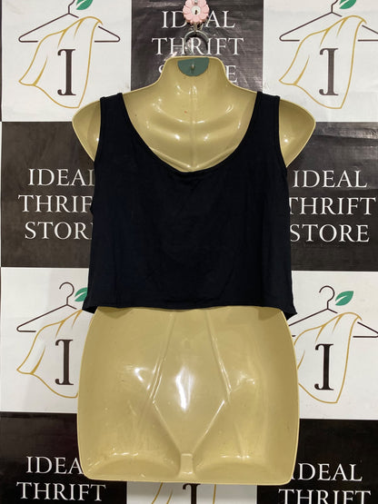 SPY CLOTHING |M| BUST 19| A64| BLACK TIE-FRONT SCOOP-NECK SLEEVELESS TECHNICAL UTILITY CROP TANK