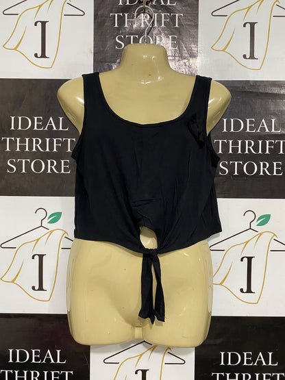 SPY CLOTHING |M| BUST 19| A64| BLACK TIE-FRONT SCOOP-NECK SLEEVELESS TECHNICAL UTILITY CROP TANK