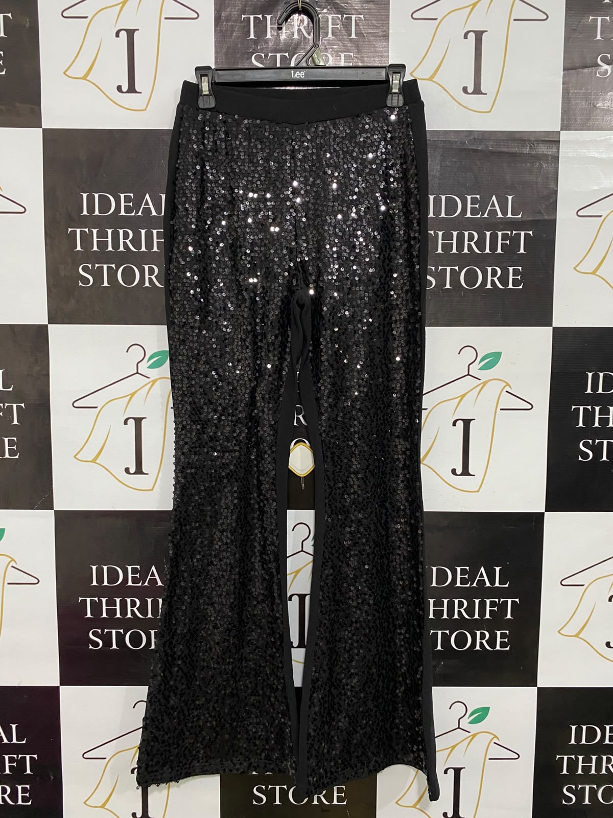 SHEIN |S| WAIST 28| A64| BLACK SEQUIN FLARED TECHNICAL UTILITY PANTS
