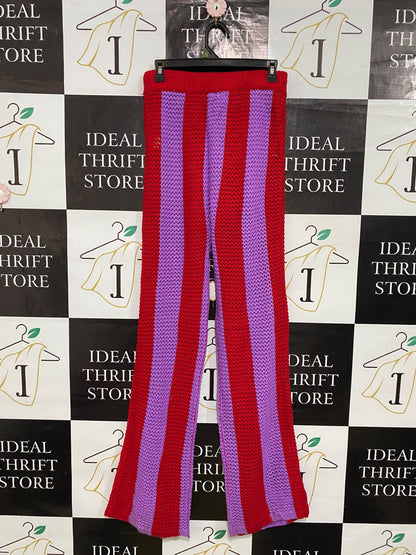 YOURSELE |XS| WAIST 28| A64| RED AND LAVENDER STRIPED DRAWSTRING CROCHET TECHNICAL UTILITY PANTS