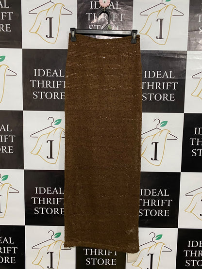 MUSERA |S| WAIST 26| A64| BRONZE METALLIC SHIMMER MAXI TECHNICAL UTILITY SKIRT