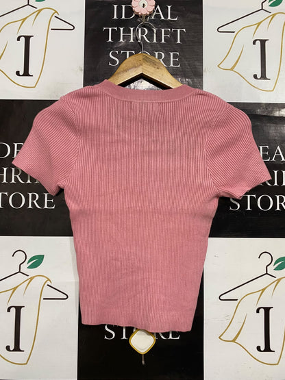 BWLDR |XS| BUST 13| A64| DUSTY PINK RIBBED CREWNECK SHORT-SLEEVE TECHNICAL UTILITY TEE