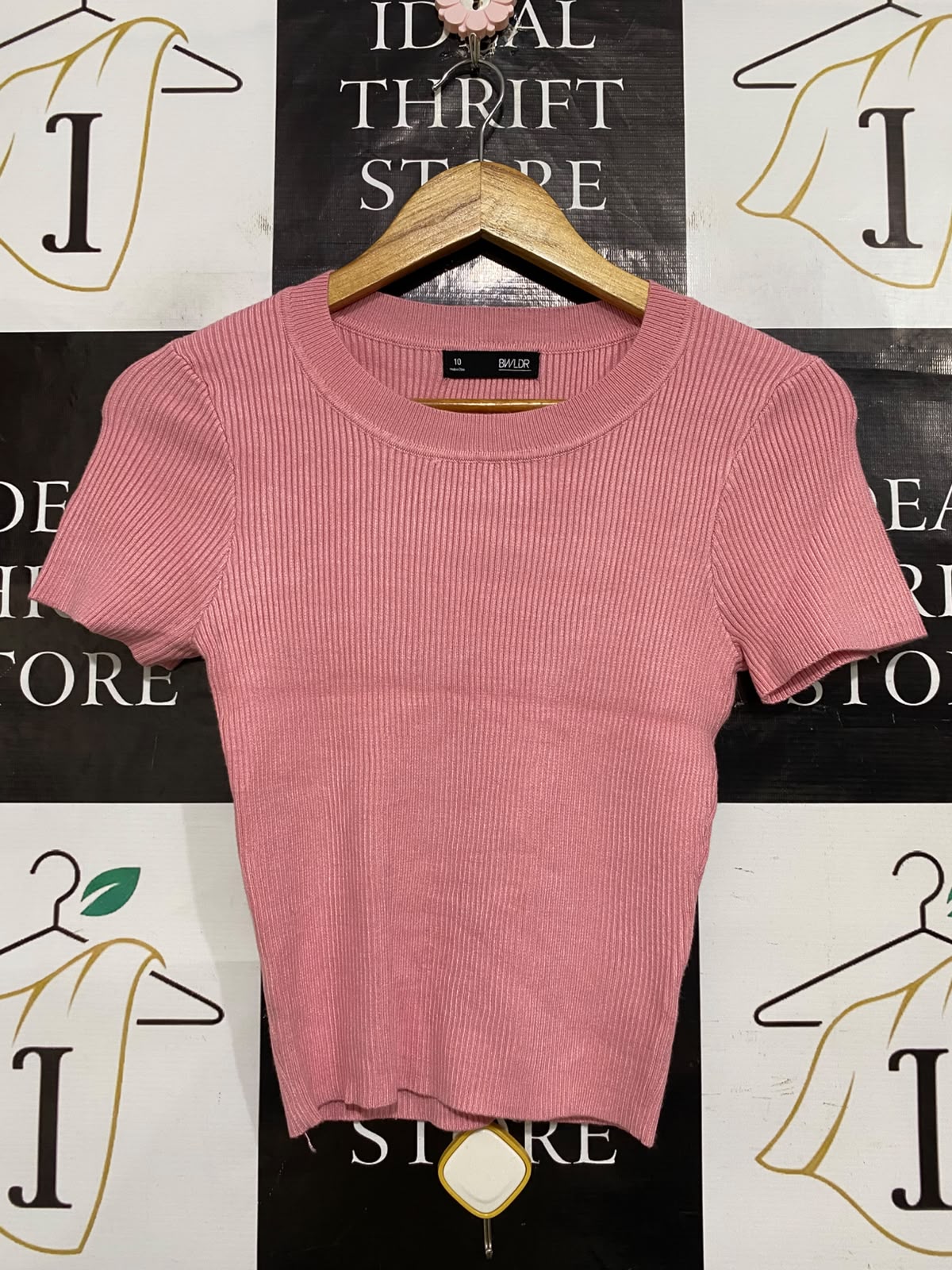BWLDR |XS| BUST 13| A64| DUSTY PINK RIBBED CREWNECK SHORT-SLEEVE TECHNICAL UTILITY TEE