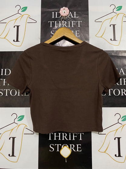 ANKO |XS| BUST 16| A64| BROWN SCOOP-NECK SHORT-SLEEVE TECHNICAL UTILITY TEE