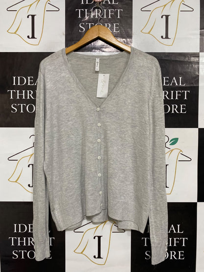 & ME |L| BUST 22| A64| LIGHT GREY V-NECK BUTTON-UP TECHNICAL UTILITY CARDIGAN