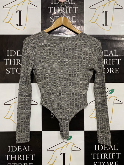 PRETTYLITTLE THING |S| BUST 16| A64| GREY MARLE WRAP-FRONT LONG-SLEEVE TECHNICAL UTILITY BODYSUIT