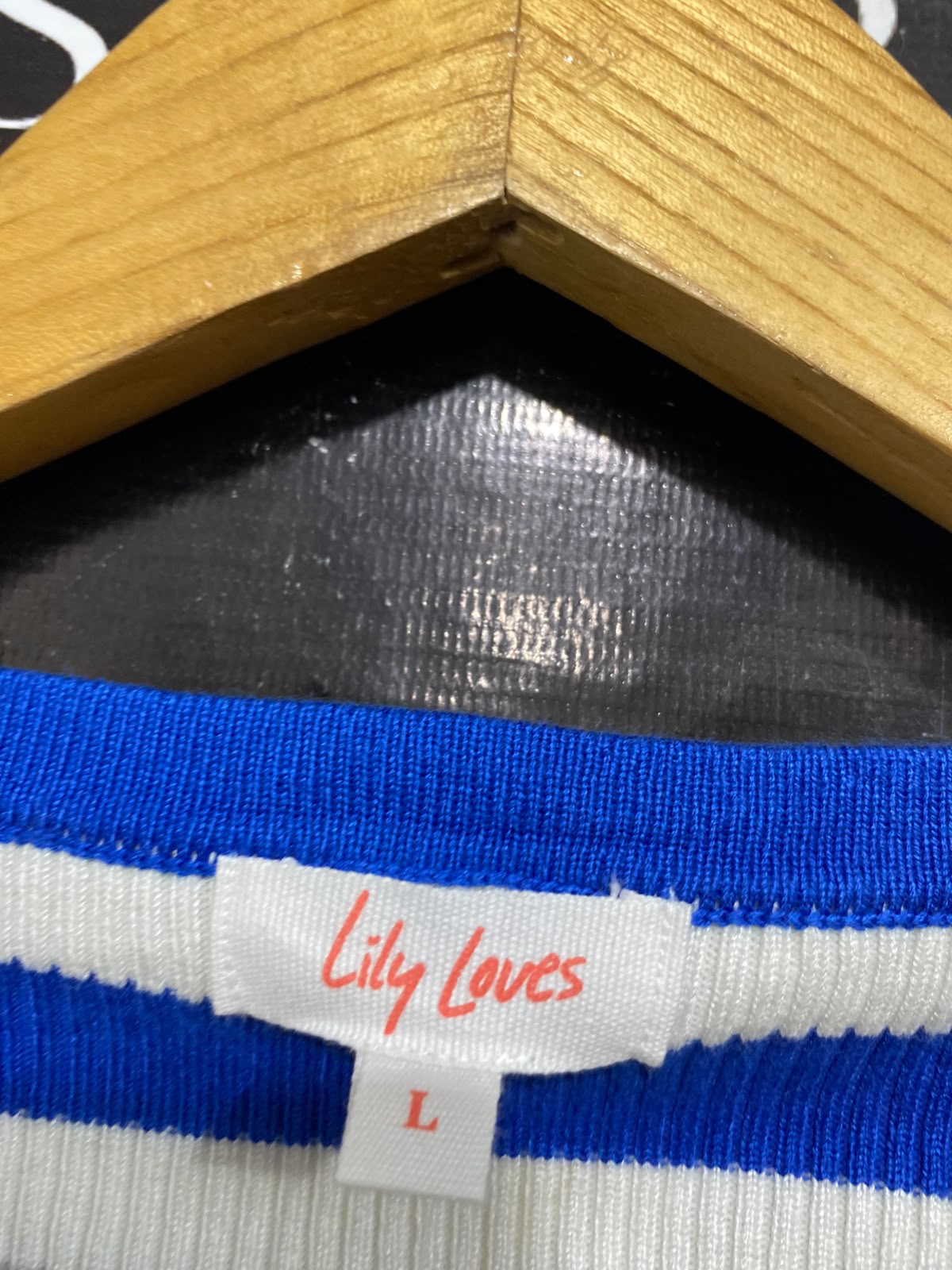 LILY LOVES |S| BUST 16| A64| BLUE AND WHITE STRIPED CREWNECK LONG-SLEEVE TECHNICAL UTILITY CROP TOP