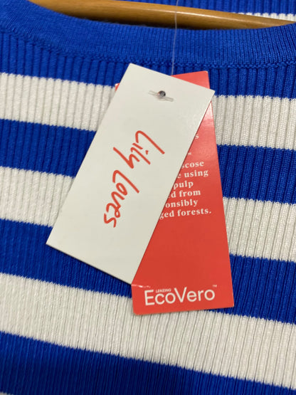 LILY LOVES |S| BUST 16| A64| BLUE AND WHITE STRIPED CREWNECK LONG-SLEEVE TECHNICAL UTILITY CROP TOP