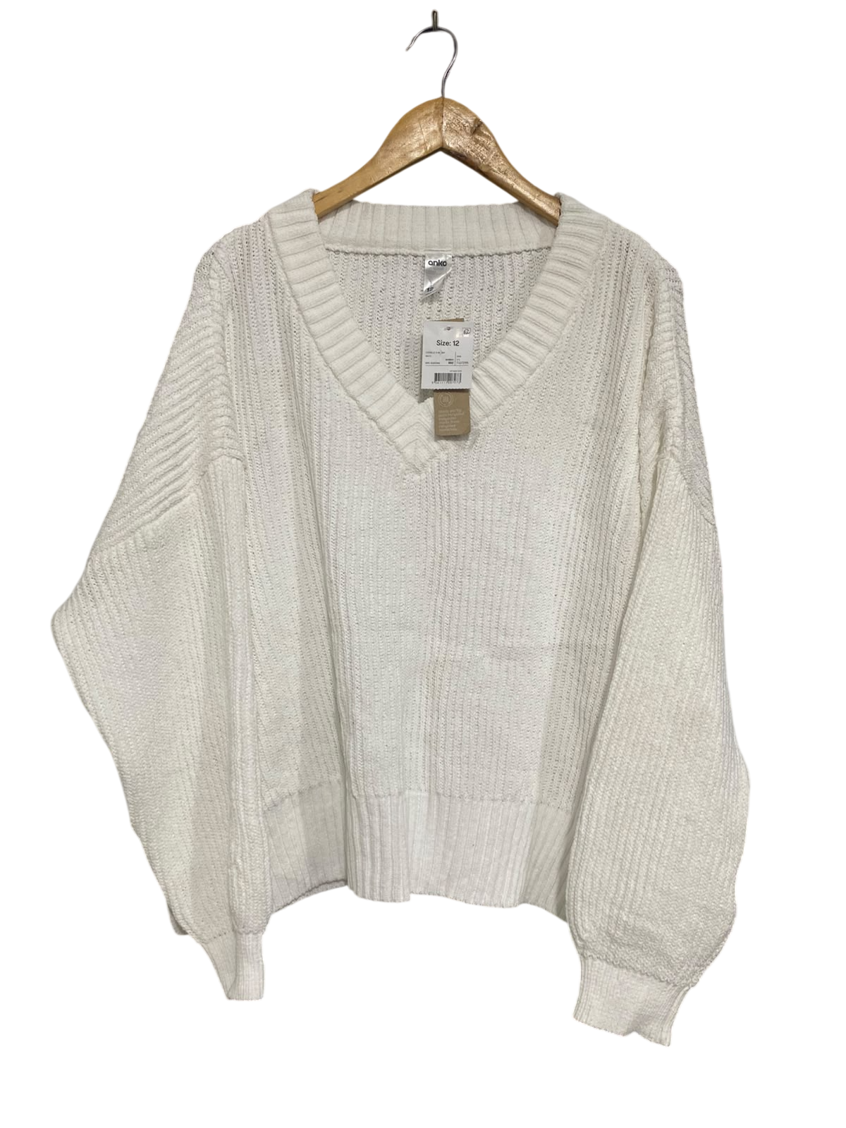 ANKO |M| BUST 28| A65| WHITE V-NECK RIBBED  SWEATER