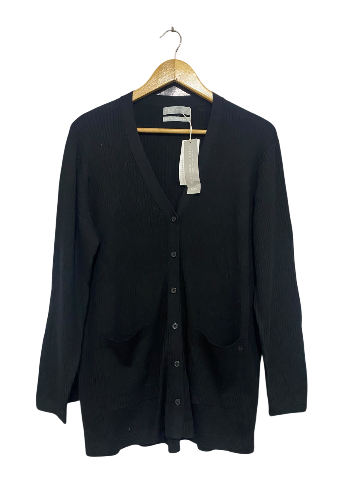 M&S |L| BUST 19| A65| BLACK RIBBED BUTTON-UP CARDIGAN
