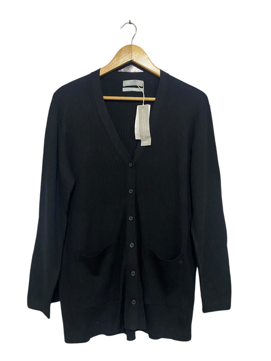 M&S |L| BUST 19| A65| BLACK RIBBED BUTTON-UP CARDIGAN