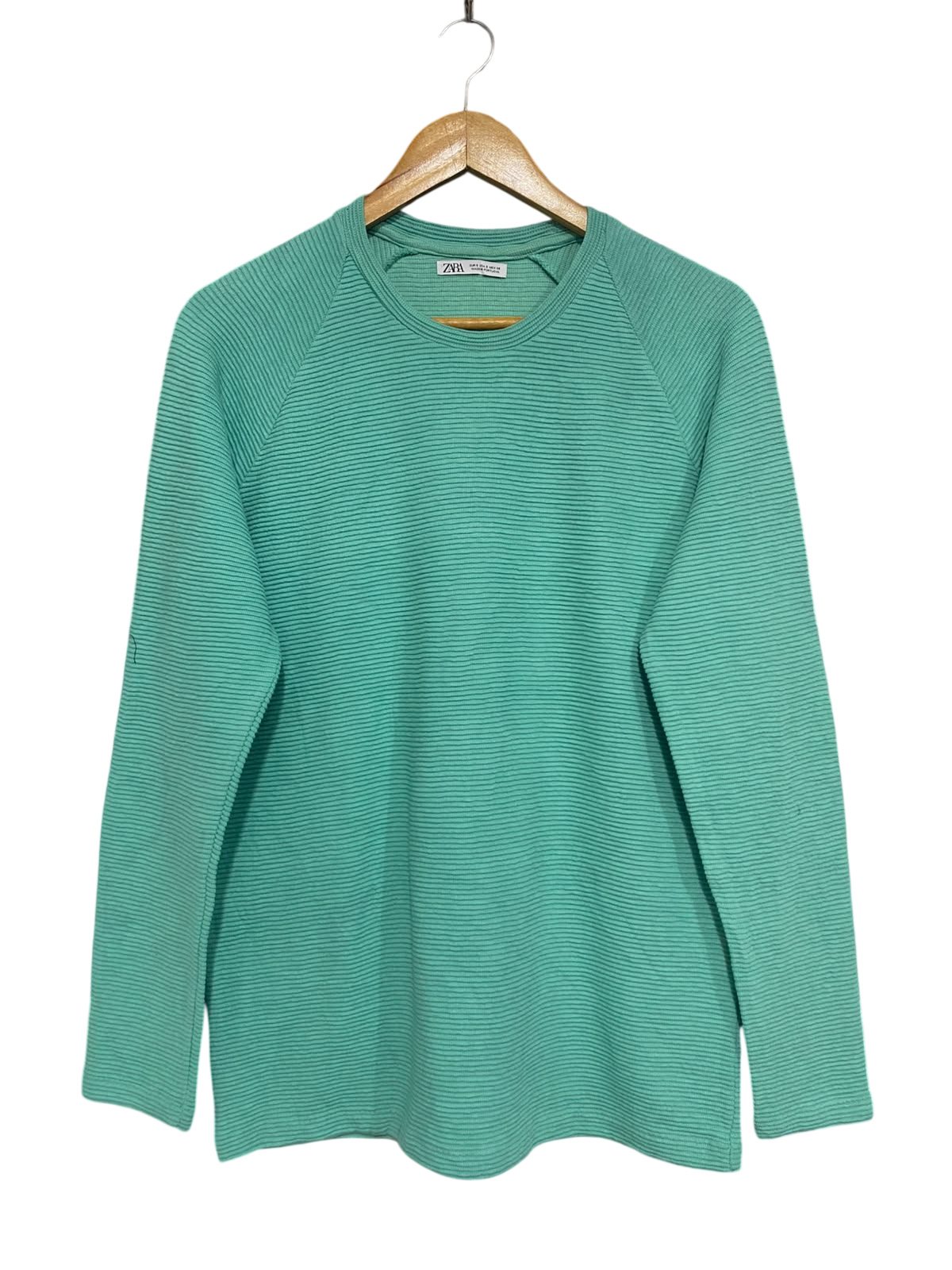 ZARA |S| BUST 20| A65| MINT GREEN TEXTURED LONG-SLEEVE  TOP
