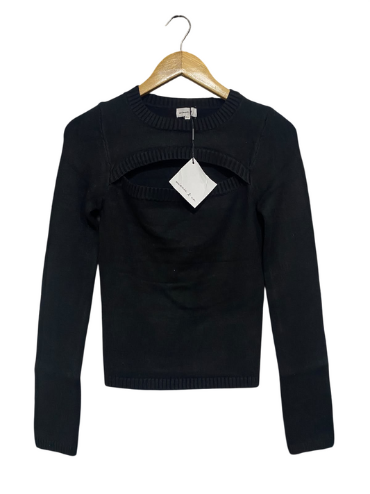 WINNIE & CO |M/L| BUST 14| A65| BLACK CUTOUT-FRONT RIBBED SWEATER