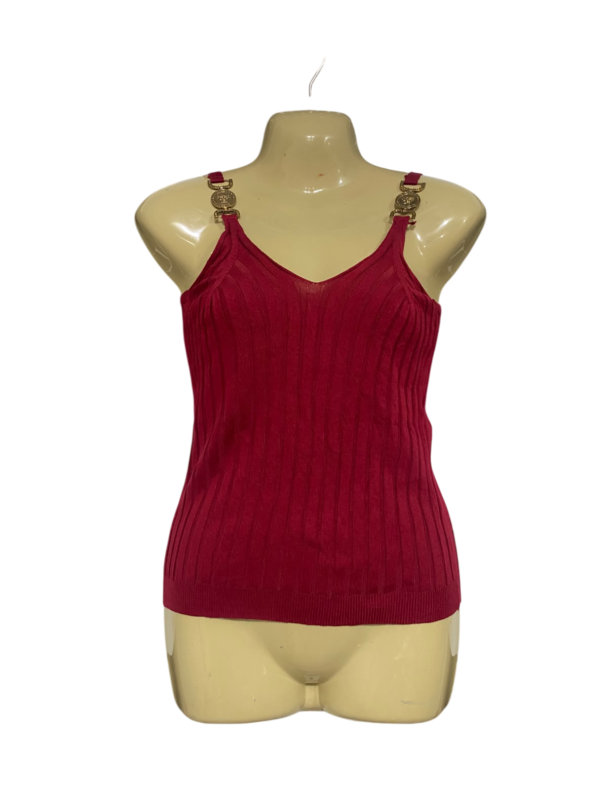 |S| BUST 15| A65| RED RIBBED CHAIN-STRAP  TANK TOP