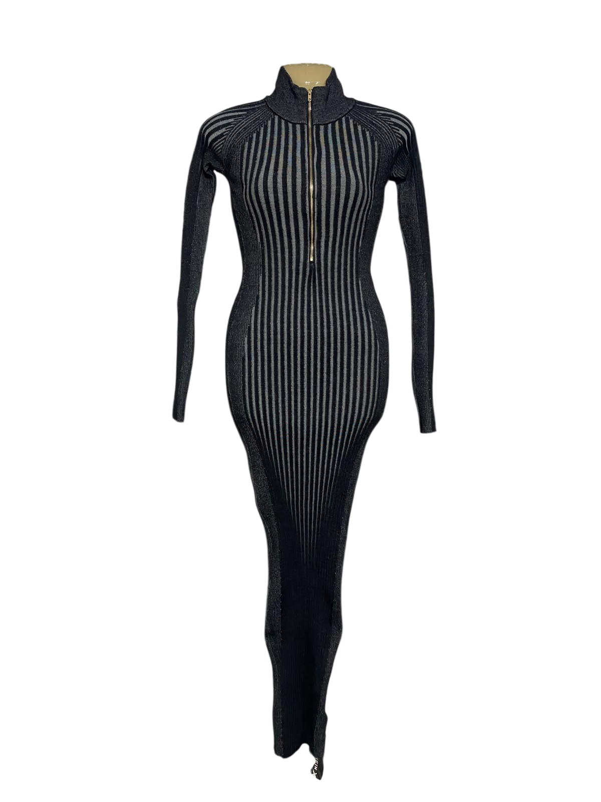 SHEIN X |S| BUST 15| A65| BLACK RIBBED ZIP-NECK MIDI DRESS