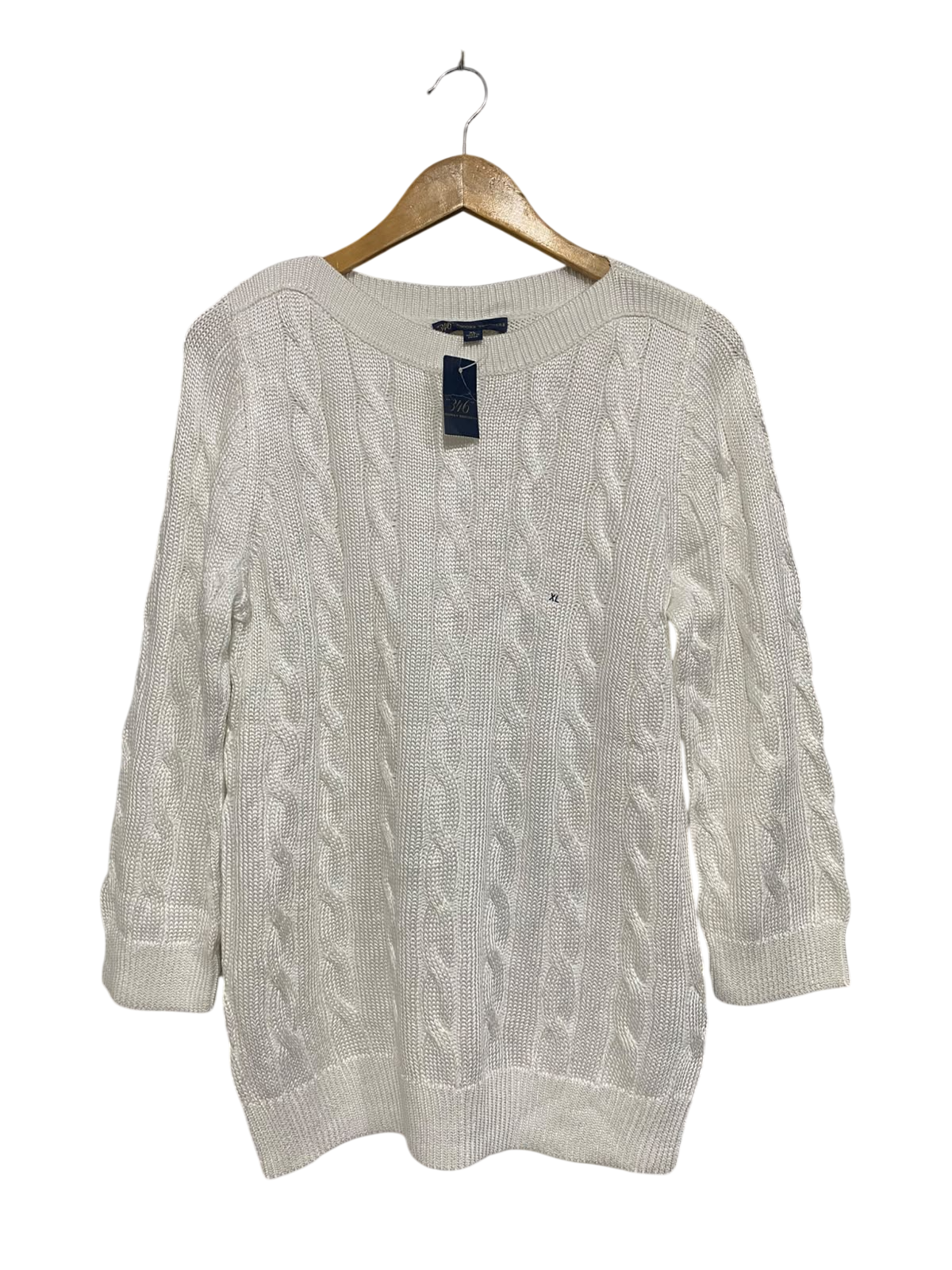 BROOKS BROTHERS |XL| BUST 18| A65| WHITE CABLE-KNIT CREWNECK  SWEATER