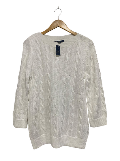 BROOKS BROTHERS |XL| BUST 18| A65| WHITE CABLE-KNIT CREWNECK  SWEATER