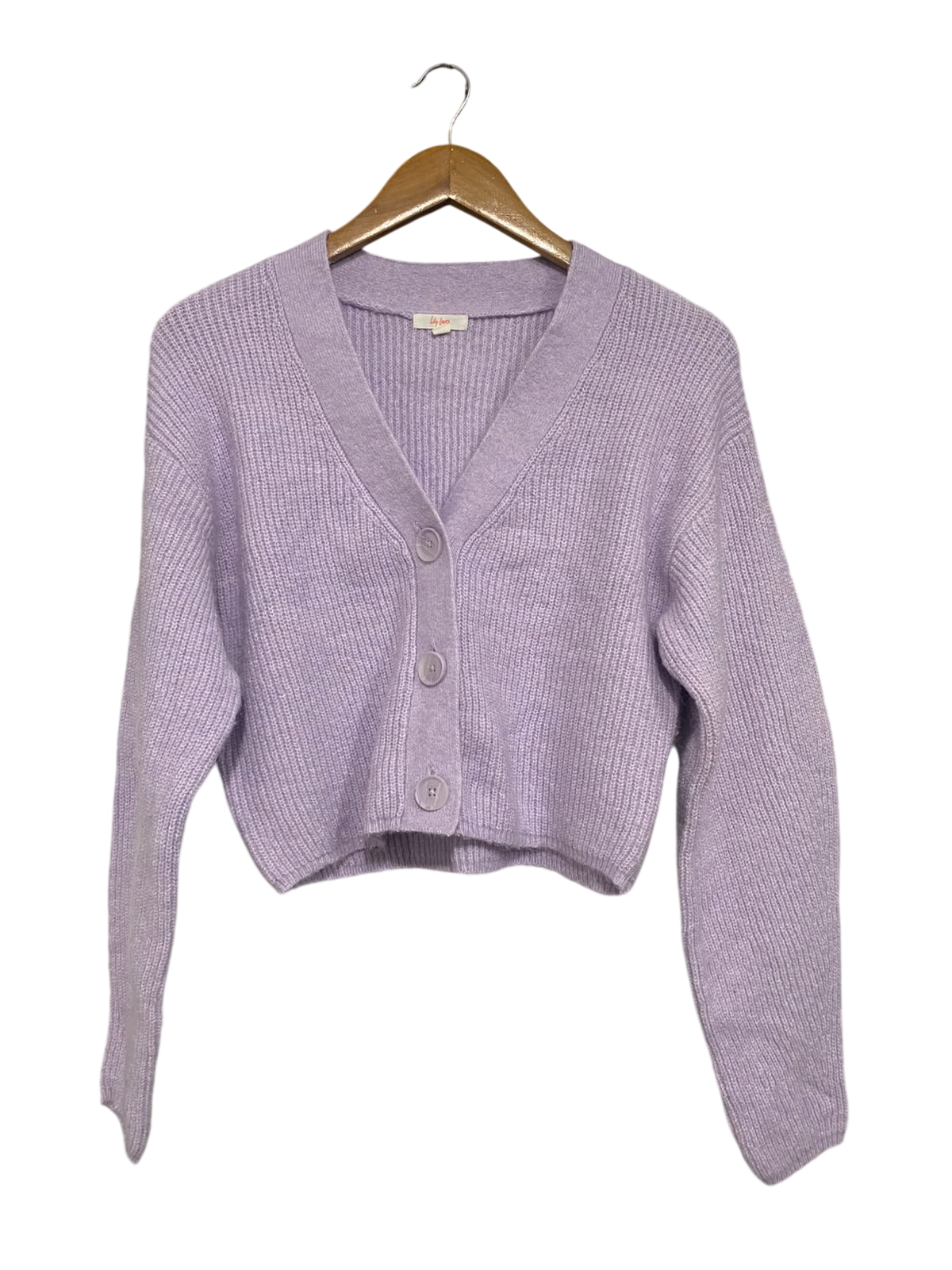 LILY LOVES |M| BUST 18| A65| LAVENDER CROPPED RIBBED CARDIGAN KNIT