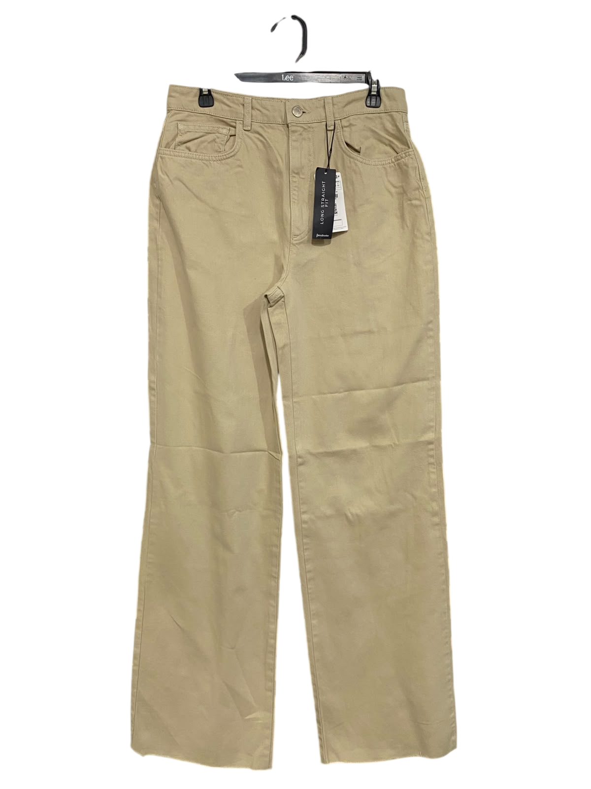 STRADIVARIUS |L| WAIST 30| A65| BEIGE HIGH-WAISTED LONG STRAIGHT-FIT  DENIM PANTS