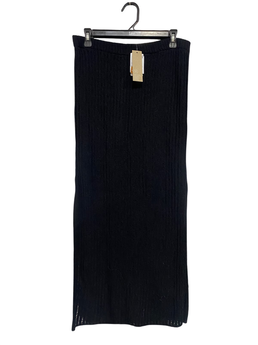 ANKO |L| WAIST 30| A65| BLACK RIBBED TEXTURED ELASTIC-WAIST  MIDI SKIRT