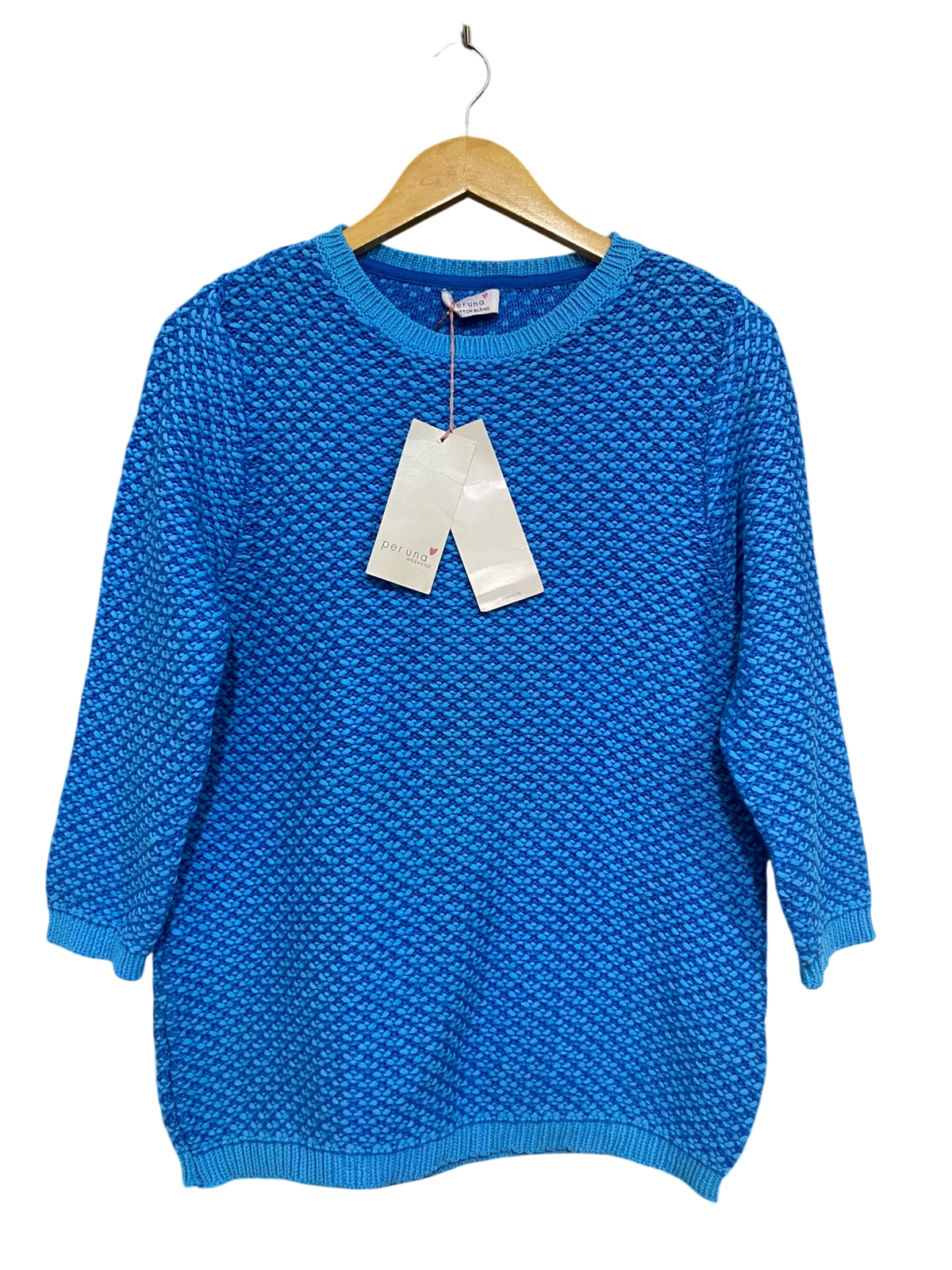 PERUNA |M| BUST 18| A65| BLUE TEXTURED LONG-SLEEVE  SWEATER