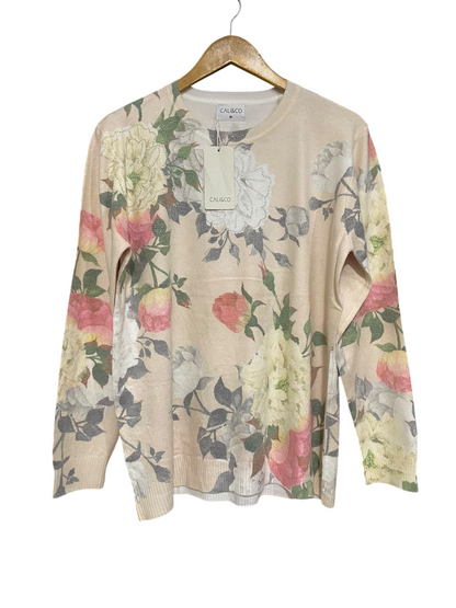 CALI & CO |M| BUST 21| A65| BLUSH FLORAL-PRINT LONG-SLEEVE  SWEATER