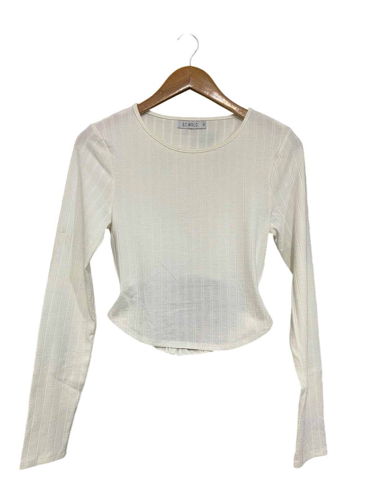 ST MALO  |M| BUST 15| A65| OFF-WHITE RIBBED CROP LONG-SLEEVE TEE