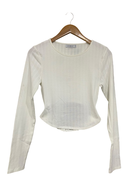 ST MALO  |M| BUST 15| A65| OFF-WHITE RIBBED CROP LONG-SLEEVE TEE