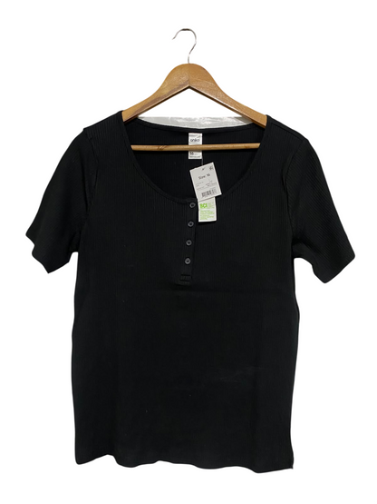 ANKO |M| BUST 17 | A65| BLACK RIBBED BUTTON-FRONT SHORT-SLEEVE TECHNICAL UTILITY TEE